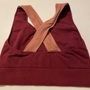 Burgundy red ribbed thick fabric Bralette crop top -L